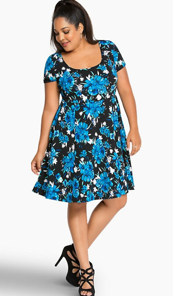 FLORAL TEXTURED SKATER DRESS